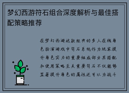梦幻西游符石组合深度解析与最佳搭配策略推荐 梦幻西游符石组合深度解析与最佳搭配策略推荐